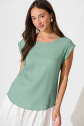 Pale Green Linen Blend Top